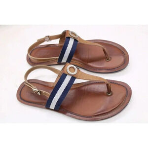 Nautica Blue & White Thong Flip-Flops-Size 9-Silver Ring